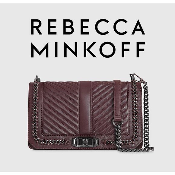 NWT $328 REBECCA MINKOFF Chevron Quilted Love Crossbody Handbag w/Chain Inset - Picture 1 of 13